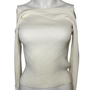 Abercrombie & Fitch Elegant Off-Shoulder Long Sleeve Cream Sweater